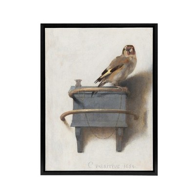Carel Fabritius, gerahmter Kunstdruck auf Leinwand, Motiv: Der Stieglitz