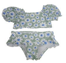 WONDER NATION Girls Bikini Swimsuit SIZE 2T Puffed Sleeve Floral Pattern 2 Piece