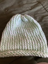 Crochet Green And White Beanie