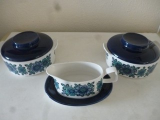 British Anchor Hostess Blue Mood 2 Terrinen/Auflaufformen Sauciere & Tablett
