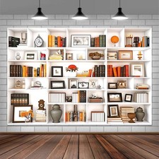 6x4FT White Modern Bookcase Photography Video Background Library Backdrop