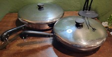 Vintage Pre-1968 Revere Ware 12   10  Skillet Fry Pans Copper Bottom With Lids