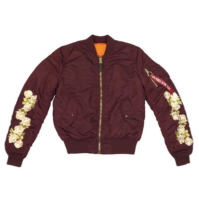 Alpha Industries Bomber Jacket Men's Small Slim Fit Burgundy Reversible Floral