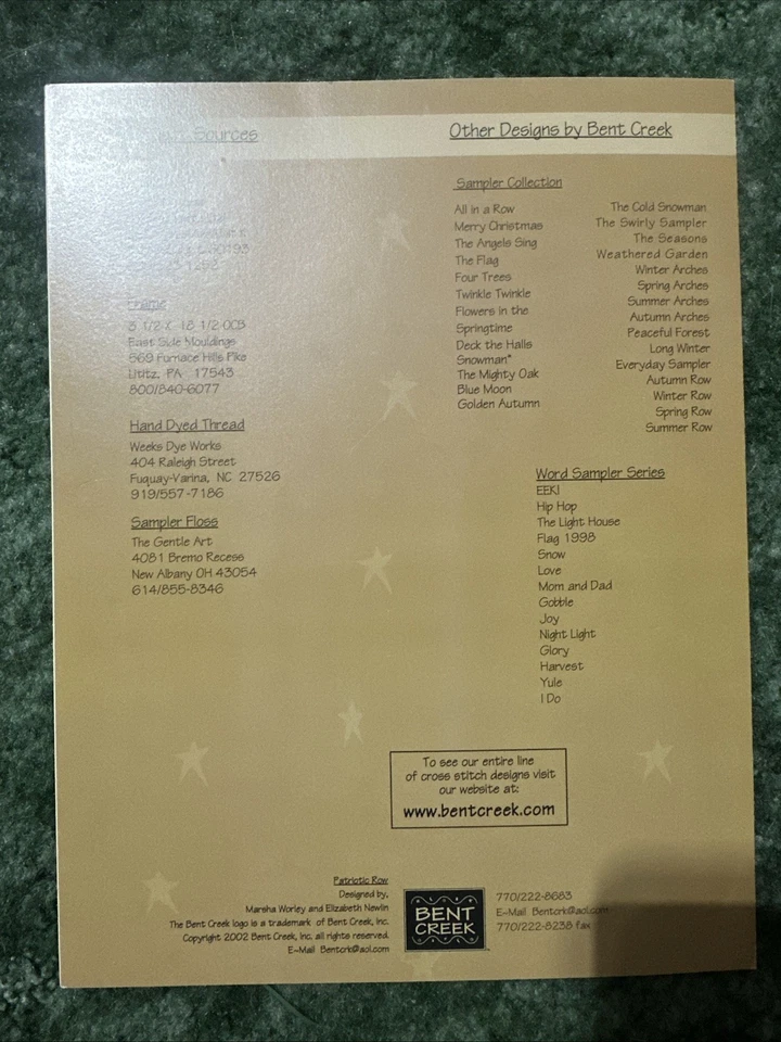 Bent Creek Patriotic Row Sampler Alphabet Cross Stitch Pattern. 2002 NEW - Image 2 of 4