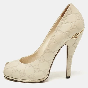Escarpins Gucci crème en cuir Guccissima bout ouvert taille 36,5
