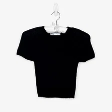 Zara Fuzzy Baby Tee Medium Black Neutral Minimalist Stretchy Crop Top