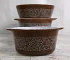 VTG Pyrex Woodland Brown 403 Mixing Bowl & 471-B / 473-B Casserole Dishes Set