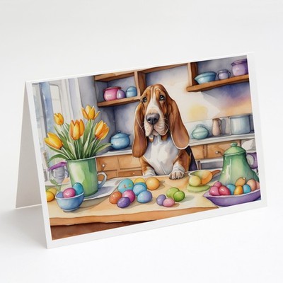 Caroline's Treasures Decorating Easter Basset Hound Greeting Cards Pack of 8