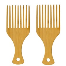 2 Pack Bamboo Afro Hair Pick Comb Set, Natural 15.8 Cm X 6.3 Cm, Wood