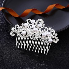 Bridal Hair Comb Silver Pearl Wedding Hair Piece Rhinestone Accessories Women