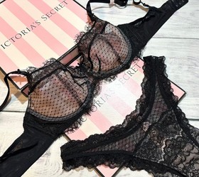 Victoria's Secret Dream Angels Unlined Balconette Bra Brazilian Set Black