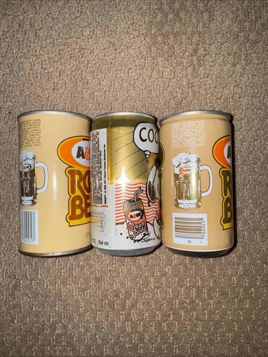 Lot Of 3 Vintage SS A&W Root Beer, Snoopy Cream Soda, CS 12oz Soda