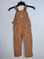 Carhartt Bib Overalls Kids 4T Brown Duck Canvas Double Knee Workwear Pants