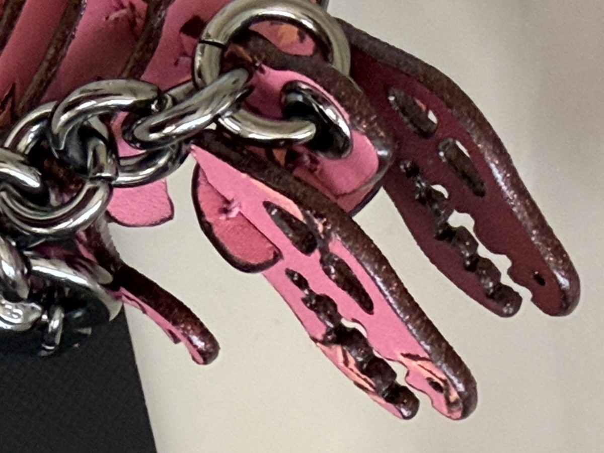 NEW COACH PINK/MULTI STAR PRINT LEATHER GLITTER REXY BAG CHARM FOB