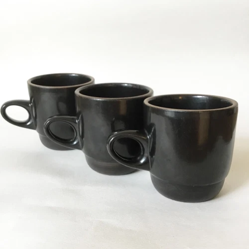 Heath Ceramics Black Onyx Stack Mugs Rim Line #205 Set of 3
