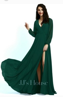 NWT JJ's House Formal Dress Womens Sz 2 Green Chiffon Maxi Built-in Bra No Belt