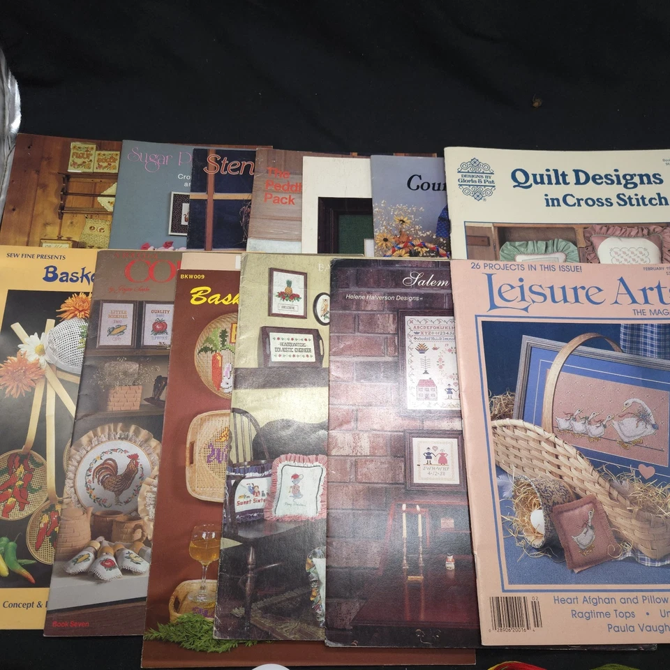 cross stitch lot Pattern Floss Cloth Needlepoint Vintage Art Craft Thread - Image 3 of 4