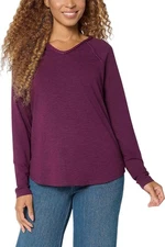 Belle by Kim Gravel Women's Slub Braided Raglan V-Neck Top Roasted Fig