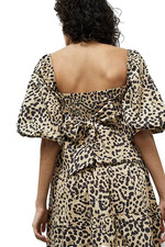 Faithfull the Brand Eryn Dress Size 14 Leopard Print Puff Sleeve RRP $189