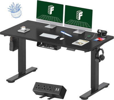 EN2 Electric Height Adjustable Standing Desk with Clamp Power Strip, 55'' Black