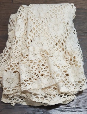 Vintage Lacey Look Curtain Panels - Beige - Rod Pocket - Built-In Valence x 3