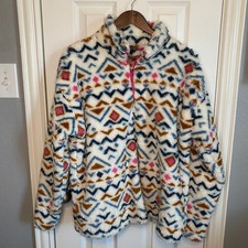 Eddie Bauer Womens XL Sherpa Fleece Quarter Zip Pullover Aztec Geometric Print