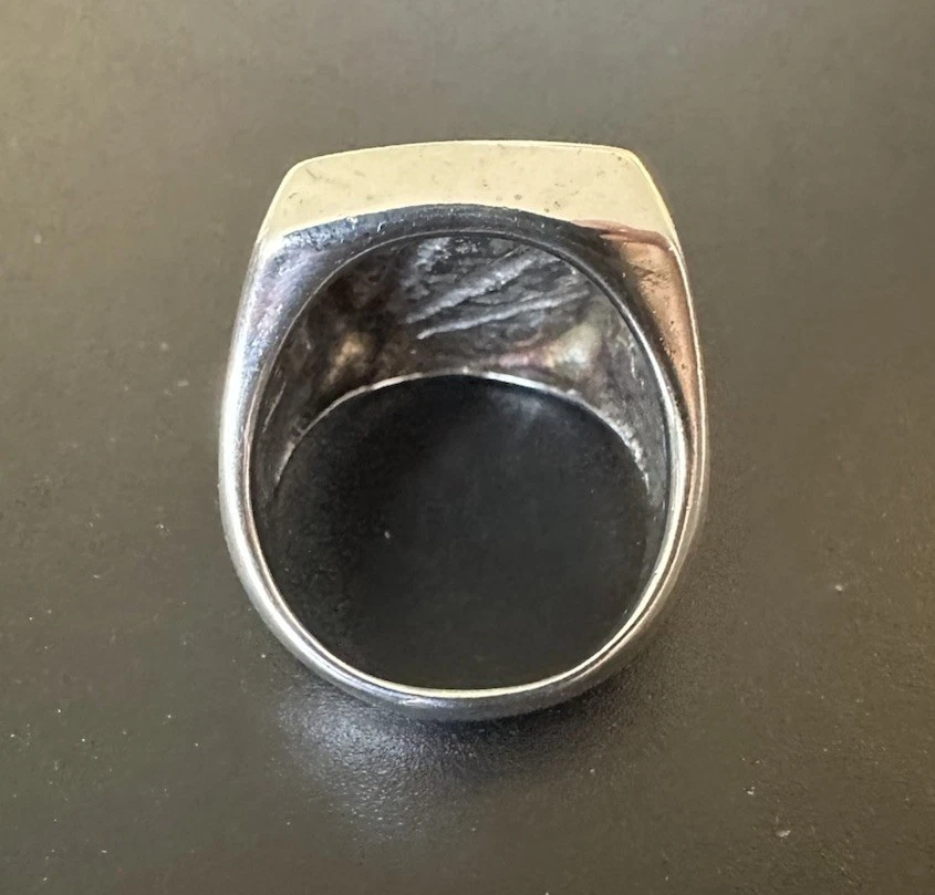 G&S Vintage Skater Biker Southwestern Silver Inlay Onyx, Turquoise Ring Size 10 - Image 4 of 4