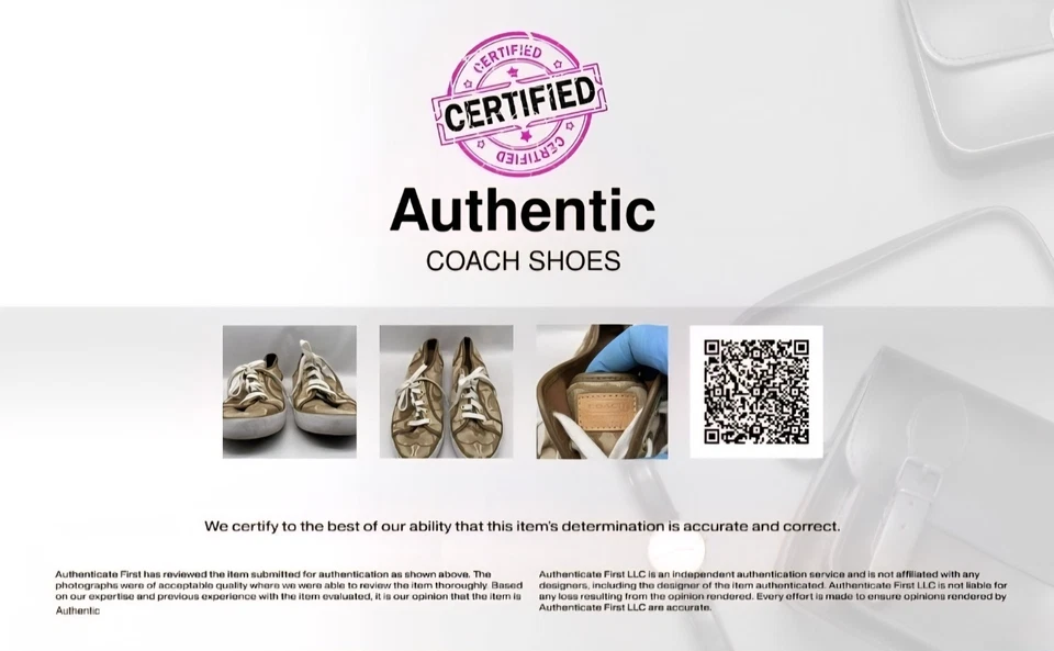 Coach Dee Optic C Khaki Womens sz 9 M Tan Brown Sneakers Shoes White Lace Up COA - Image 4 of 4