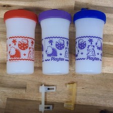 3 Vintage 1995 Playtex Sippy Cup 8oz Purple red Dinosaurs with 2 Original Valve