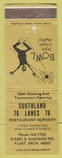 Matchbook Cover - Southland Bowling Flint MI