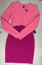 NWT Express Vibrant Pink Valentines Date Night Bodycon Dress Waist Cutout S