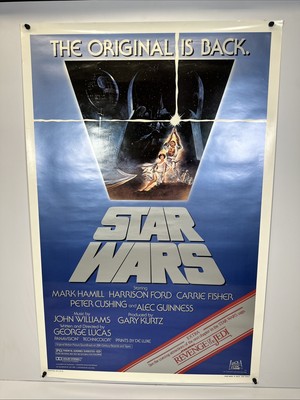 STAR WARS Is Back Movie Poster 1982 One Sheet VG+ Revenge Jedi RARE U.S.A.