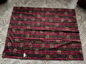 MCM Plaid Red Green Gold 57" X 72" Poinsetta Retro Kitchen Table Cloth Christmas