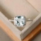 Natural cushion cut aquamarine engagement ring 925 Sterling Silver Ring For Wife