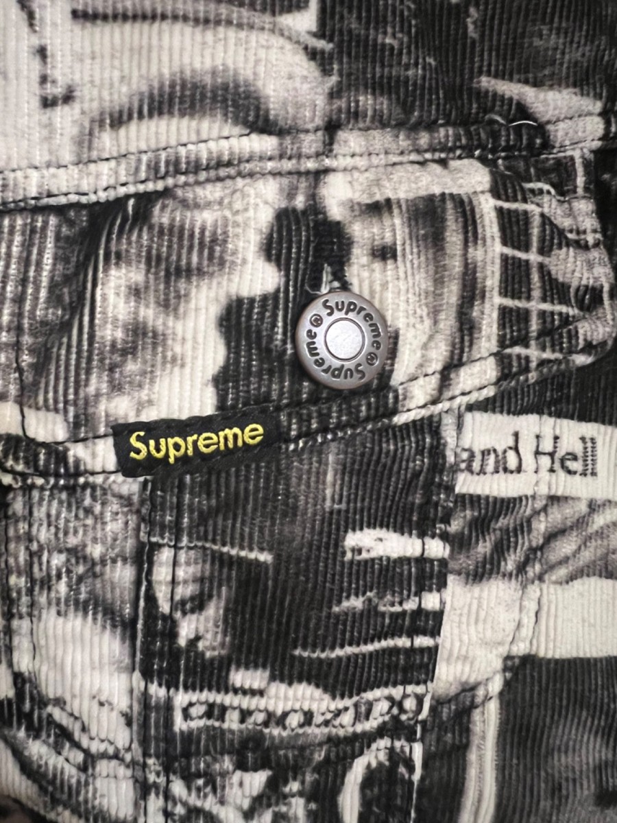 SUPREME VIBRATIONS CORDUROY TRUCKER JACKET WHITE / BLACK SIZE XL