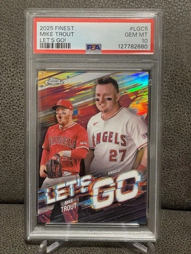 🔥Mike Trout 2025 Topps Chrome Finest #LGC-5 Let’s Go SP Case Hit Angels PSA 10