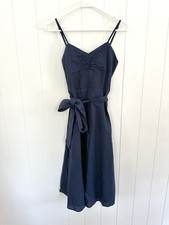 GAP Navy Fit and Flare Cami Dress in Linen-Cotton Size 0