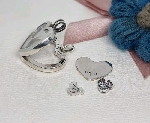 BOXED Genuine Pandora Medium Floating Heart Locket Necklace & 3 Charms π 60cm - Picture 3 of 21