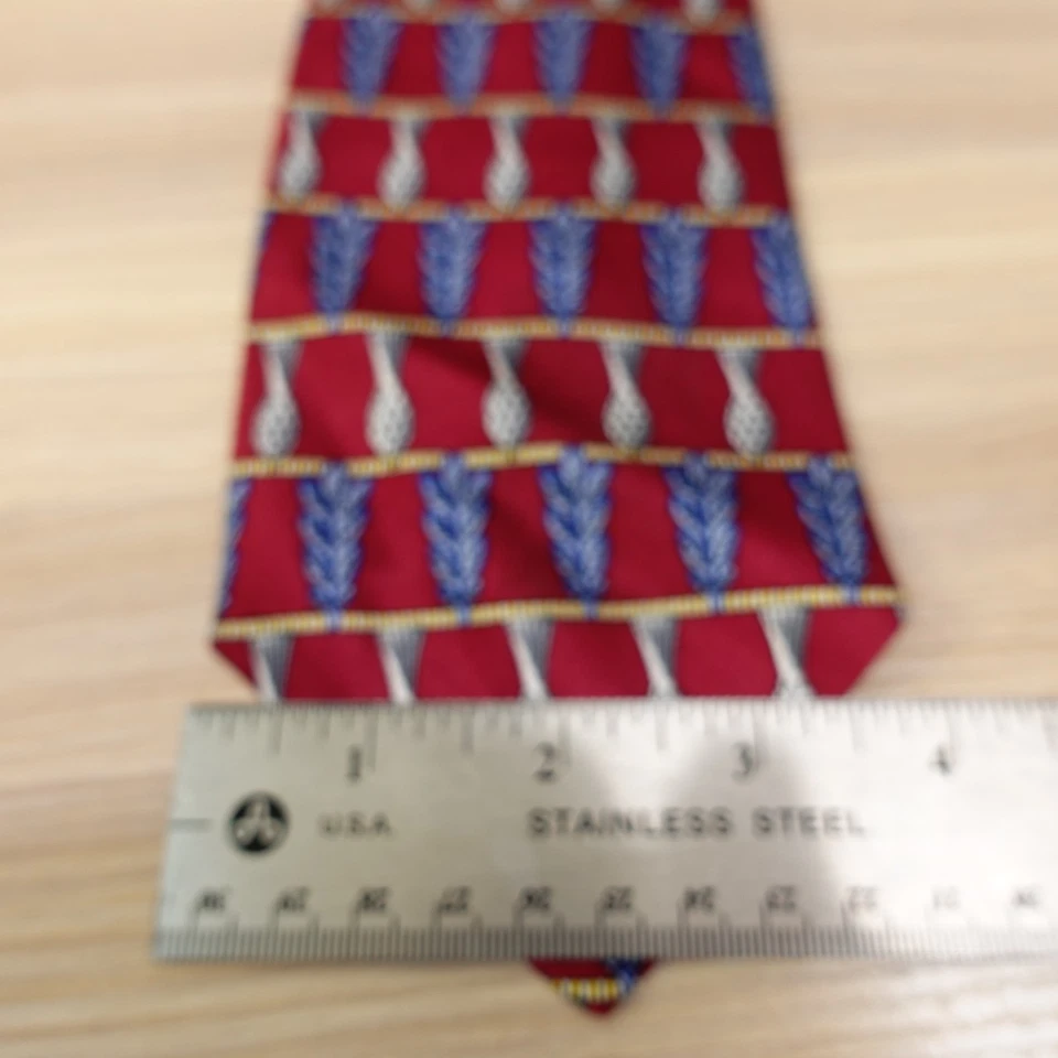 Vintage 80s Neck Tie Mens Burgundy Blue Art Deco Silk USA Designer COUNTESS MARA - Image 4 of 4