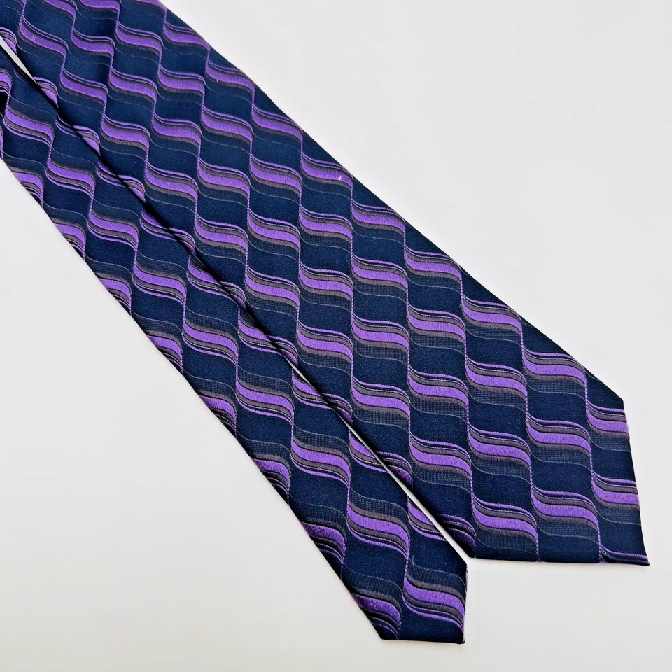 Corbata Ted Baker de seda REPP para hombre XL 62x3,5 azul marino púrpura a rayas hecha a mano diseñador Foto 2 de 4