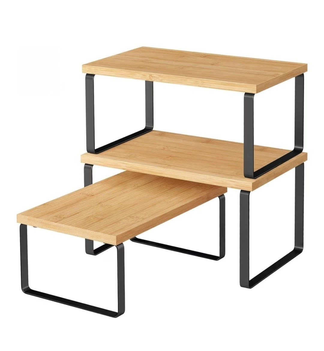 SONGMICS Cabinet Organizer Shelf, Set of 3 Kitchen Counter Shelves, Kitchen Stor