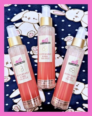 Bath & Body Works Peppermint Bark Truffle Milk Bar 4.9oz Diamond Shimmer Mist x3