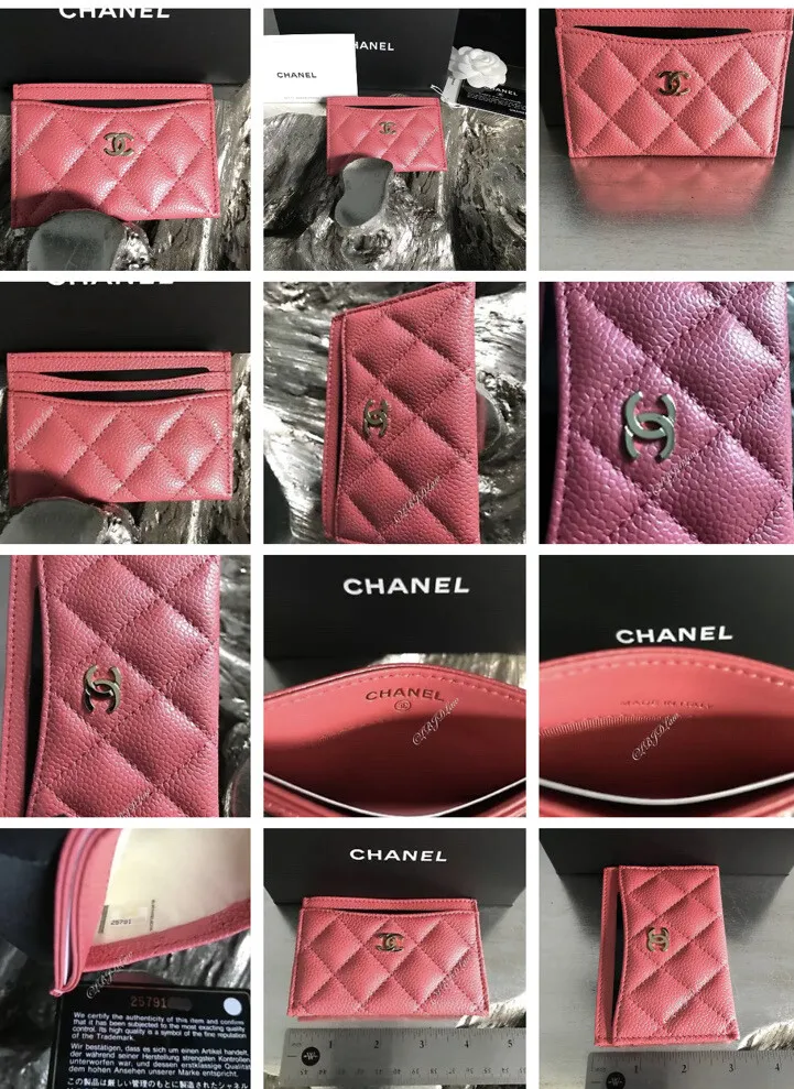 CHANEL 18S Pearly Pink Caviar Flat Card Holder Mini Wallet