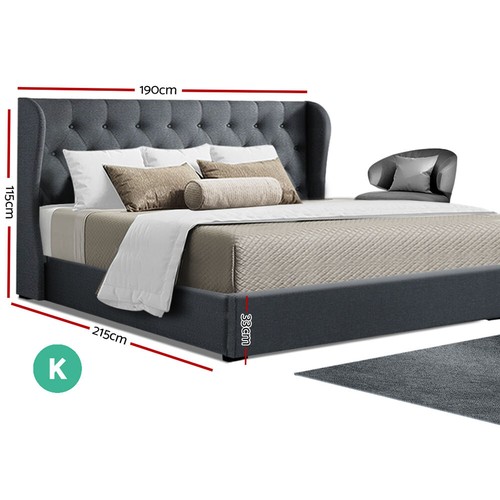 Artiss Bed Frame King Size Gas Lift Storage Mattress Base Wooden Charcoal ISSA - Picture 10 of 11
