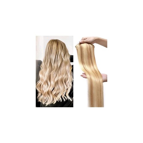 Clip in Virgin Human Hair Extensions Soft Silky Double Weft Remy 18" Blonde - 第 1/13 張圖片