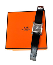 HERMES Heure H Watch HH1.510 Quartz BLACK Leather Batt Replaced 2025 From Japan 4