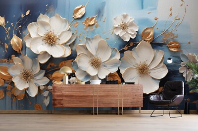3D Carved White Flowers G2069 Wallpaper Wall Murals Removable Self-adhesive Erin