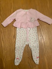Baby Girl Pretty Pink Floral Babygrow & Rabbit Striped Jacket Set 0-3 Months 🌷