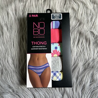 No Boundaries Underwear Womens Juniors Size XXXL Thong Cotton Stretch 5 Pair