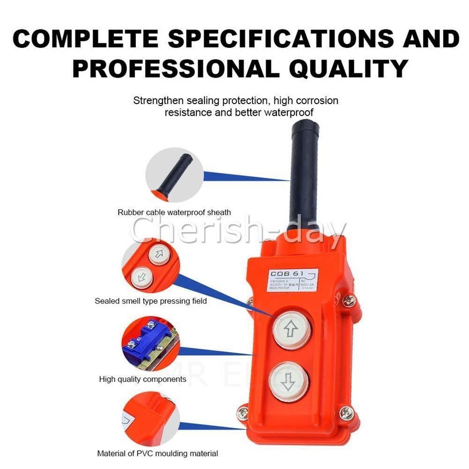 2/4PCS COB-61 Crane Pendant Control Station UP Down Hoist Push Button ...